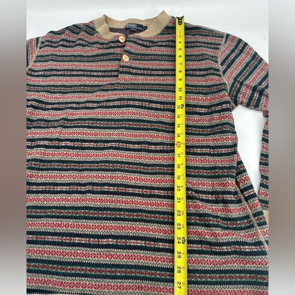 Vintage 90s Polo Ralph Lauren Men Fair Isle Nordic Cotton Shirt Sweater Sz Large - Picture 6 of 7